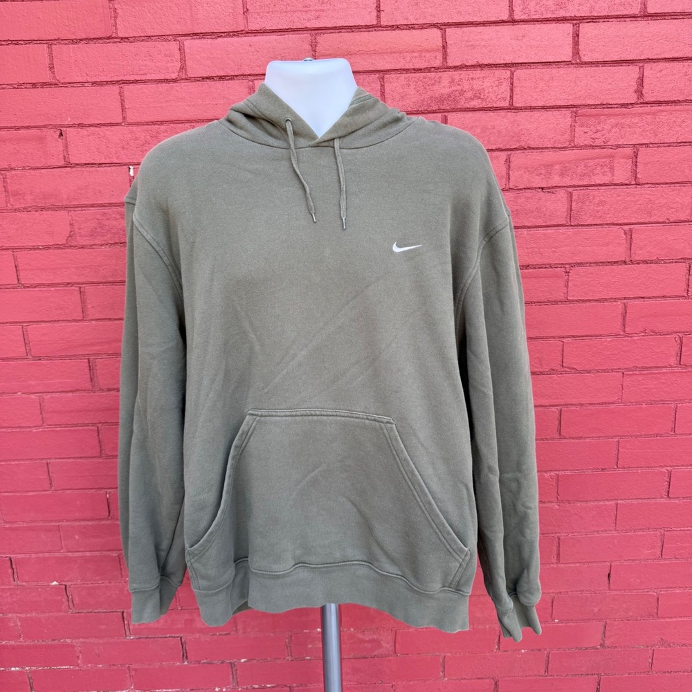 Vtg Y2K Nike Hoodie Mens‎ Size XL Olive Green Pullover Swoosh Sweatshirt Blank